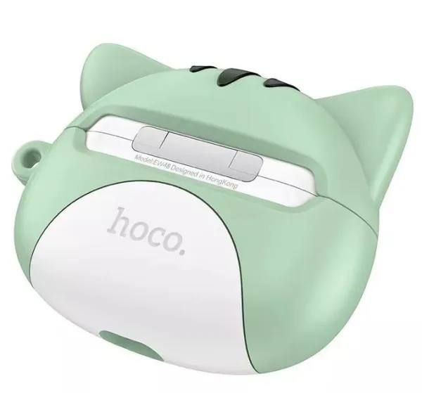 Бездротові навушники HOCO EW48 TWS Bluetooth з мікрофоном, кейсом та силіконовим чохлом-котиком &mdash; М&rsquo;ятні (Mint Cat) 100697 фото