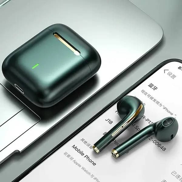 Наушники беспроводные J18 TWS Bluetooth EARBUDS с зарядным кейсом Зеленые 100424 фото
