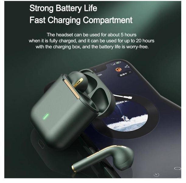 Бездротові навушники J18 TWS Bluetooth EARBUDS із зарядним кейсом Зелені 100424 фото
