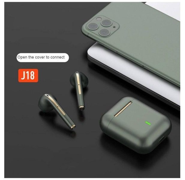 Бездротові навушники J18 TWS Bluetooth EARBUDS із зарядним кейсом Зелені 100424 фото