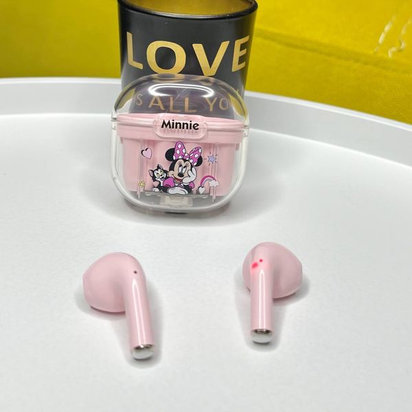 Детские беспроводные наушники Disney Minnie Pro с прозрачным зарядным кейсом Розовые 100408 фото
