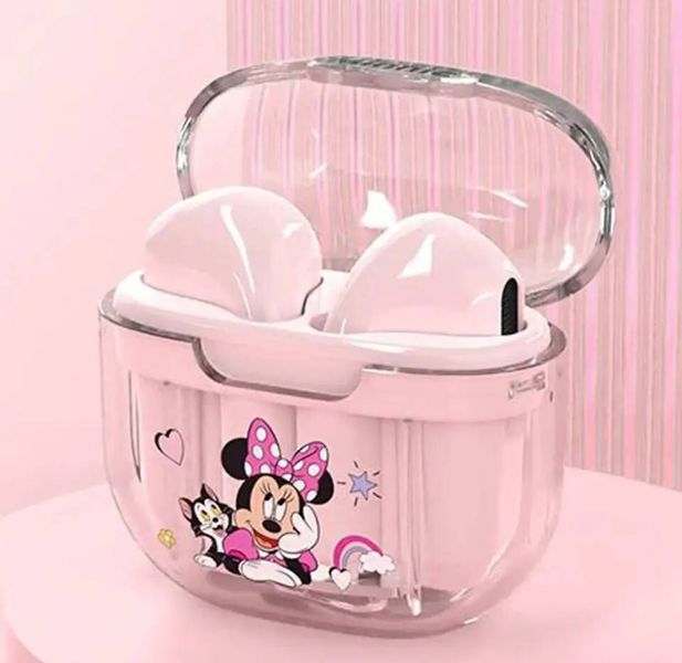 Детские беспроводные наушники Disney Minnie Pro с прозрачным зарядным кейсом Розовые 100408 фото