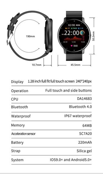 Розумний смарт годинник Lige Smart Watch для Android та iOS, пульсометром, тонометром, крокоміром Рожеві 100430 фото